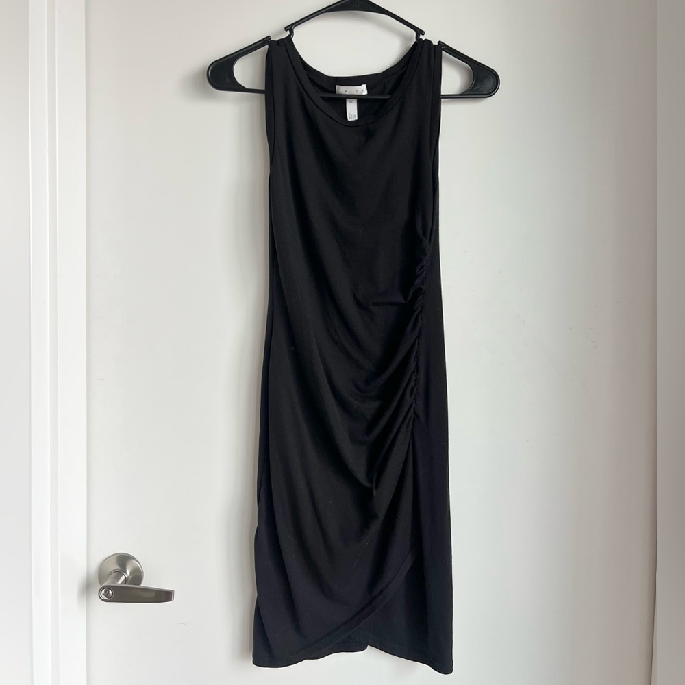 Leith Black Sleeveless Ruched Midi Dress